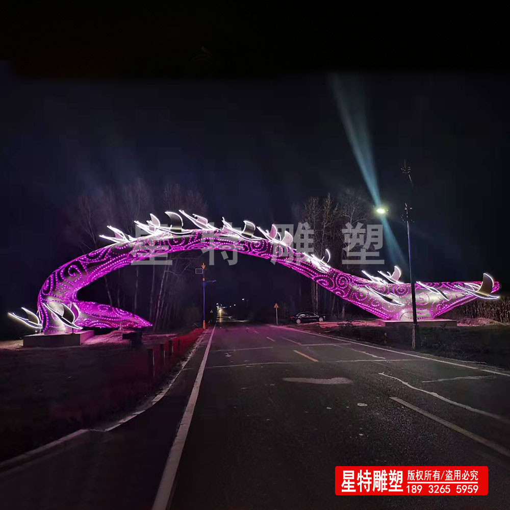 大型城市不锈钢雕塑  夜景灯光效果